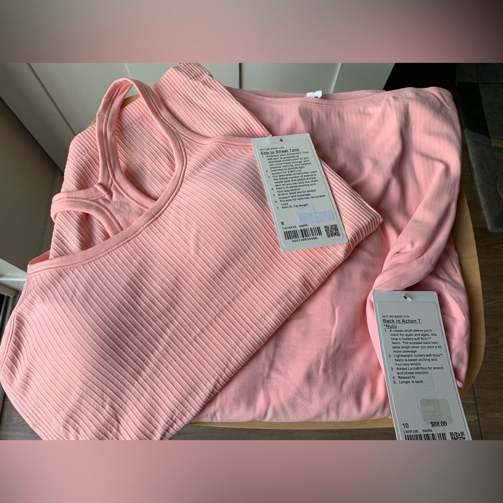 NWT Lululemon Athletica Pink Ebb to Street Tank and Back in Action T Set in DWPK